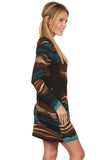 HL-3509 Abstract print, long sleeve, a-line dress