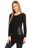 HMT-5070 Long Sleeves, Embellished Fitted Tunic/Top