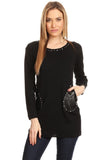 HMT-5070 Long Sleeves, Embellished Fitted Tunic/Top