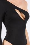 One Sleeve Cut Out Stretch Bodysuit Top