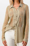 Collar Neck Silk Blouse Tunic Top