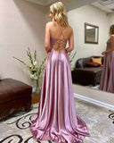 Long Formal Prom Dress with Side Slit and Back Lace