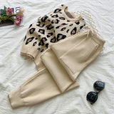 Casual Knit  Leopard Sweaters Set