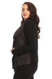 Women's Black Faux Fur Suede Open Front Cardigan Jacket