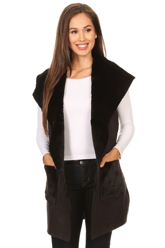 Women's Faux Fur/Suede Open Front Cardigan Vest