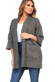 CRD-02529 Women's Knitted Chevron Print 3/4 Sleeves Open Front Cardigan