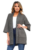 CRD-02529 Women's Knitted Chevron Print 3/4 Sleeves Open Front Cardigan