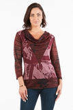 Women's Patchwork Cowl Neck Tunic with 3/4 Sleeves