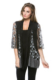 Women's 3/4 Flare Sleeve Sheer Print Casual Kimono Cardigan Cover Up Blouse Top - ShopWayMore