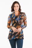 Multicolor Leaf Print Tunic Top with Cowl Neck