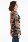 Multicolor Leaf Print Tunic Top with Cowl Neck