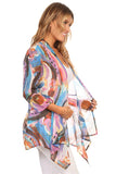 Women's Multicolor Crinkle 3/4 Sleeves Open Front Cardigan