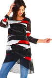 Women's Black/Multicolor Round Neck Tunic Top with Assymetrical Hem