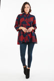 Women's Geometric Navy/Red 3/4 Sleeves Button-Down Top Jacket