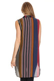 Women's Striped Multicolor Sleeveles Button Down Blouse Top