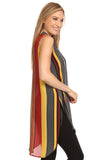 Women's Striped Multicolor Sleeveles Button Down Blouse Top