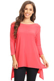 BTT- 02123 Women's Solid Color Cut-Out Shoulder Tunic Top