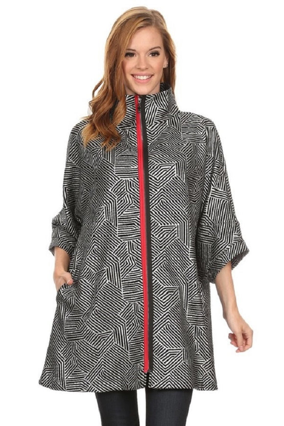 Women's Over-Sized Geometrical Print Zip-Up Cardigan