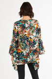 Women's Tropical Print V-Neck Bell Sleeves Tunic Top