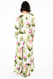 DR-02213 Women's Tropical Printed Wrap Long Maxi Dress with Belt