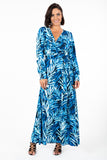 DR-02223 Women's Printed Crossed Wrap Long Maxi Dress