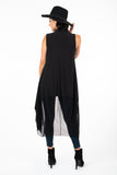 Women's Black Solid Flowy Sleeveless Cardigan Vest with Pockets