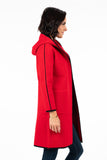 Women's Red Heavy Knit Hooded Cardigan with Pockets (One Size)