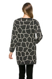 Women's Charcoal Geometric Print Thick Knit Draped-Neck Open Front Cardigan