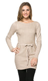Women's Knitted Textured Fitted Boat Neck Tunic Top