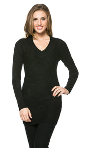 Women's Knitted Texture Fitted V-Neck Tunic Top