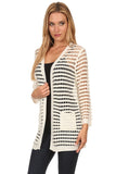 Women's Crocheted Solid Color Open Front Cardigan with Pockets