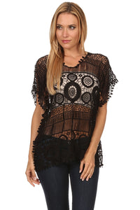 Women's Black Crocheted Tunic Top (One Size Fits Most)