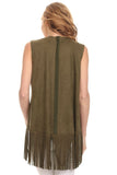 CRD-02388 Women's Faux/Suede Fringed Cutout Cardigan Vest