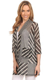 Women's Striped Mesh Open Front Cardigan