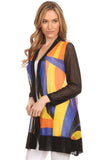 CRD-02349 Women's Multicolor Geometrical Print Loose Fit Open Front Cardigan
