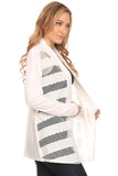 Women's Solid Color with Mesh Striped Details Open Front Cardigan