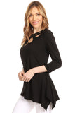 Women's Black Solid Embellished V-Neck Tunic Top