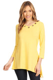 Women's Yellow Embellished V-Neck Tunic Top