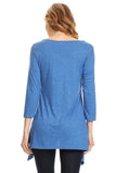 Women's Blue Stud Embellished V_Neck Tunic Top