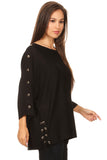 Women's Black Knit Scoop Neck Tunic Top (One Size Fits Most)