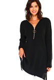 Women's Thick Knit Loose Fit Zip-Up Tunic Top