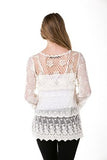 Women's Off White Lace Long Sleeve Round Neck Tunic Blouse