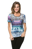 Women's Blue Multicolor Stud Embellished Tunic Top