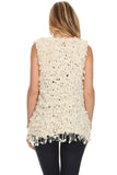 CRD-02384 Women's Ivory Knitted Spaguetti Chunky Cardigan Vest