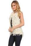CRD-02384 Women's Ivory Knitted Spaguetti Chunky Cardigan Vest