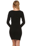 DR-02277 Women's Black/Gray Long Sleeves Mini Dress