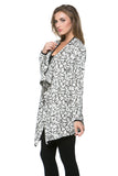 CRD-02352 Women's Knitted Cracked Print Draped Open Front Cardigan