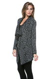 CRD-02352 Women's Knitted Cracked Print Draped Open Front Cardigan