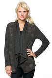 CRD-02390 Women's Knit Lightweight Polka Dot Print Draped Open Cardigan