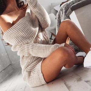 Knit Long Sleeve Sweater Tunic Dress